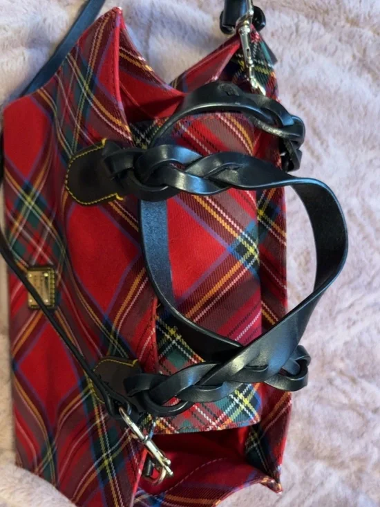 Dooney & Bourke Red Plaid Satchel Tote - Picture 5 of 9